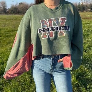 Distressed and Upcycled NY Crewneck Sweatshirt